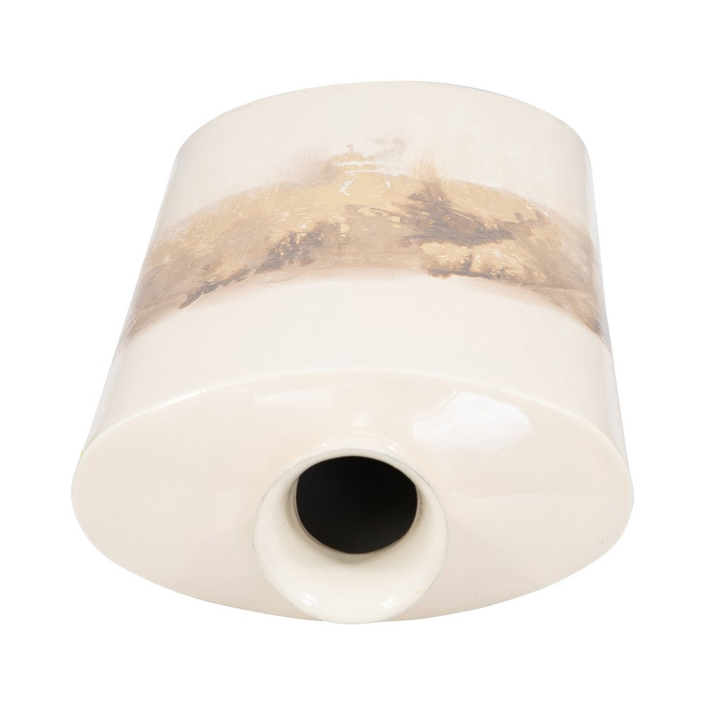 Decorative Accent Flask Vase | Luxe 20" Pearl Ivory & Gold Iron