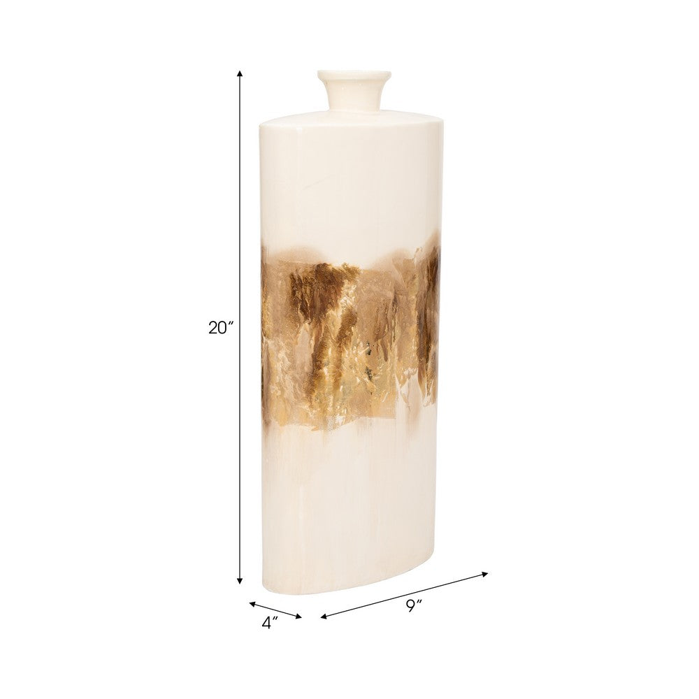 Decorative Accent Flask Vase | Luxe 20" Pearl Ivory & Gold Iron