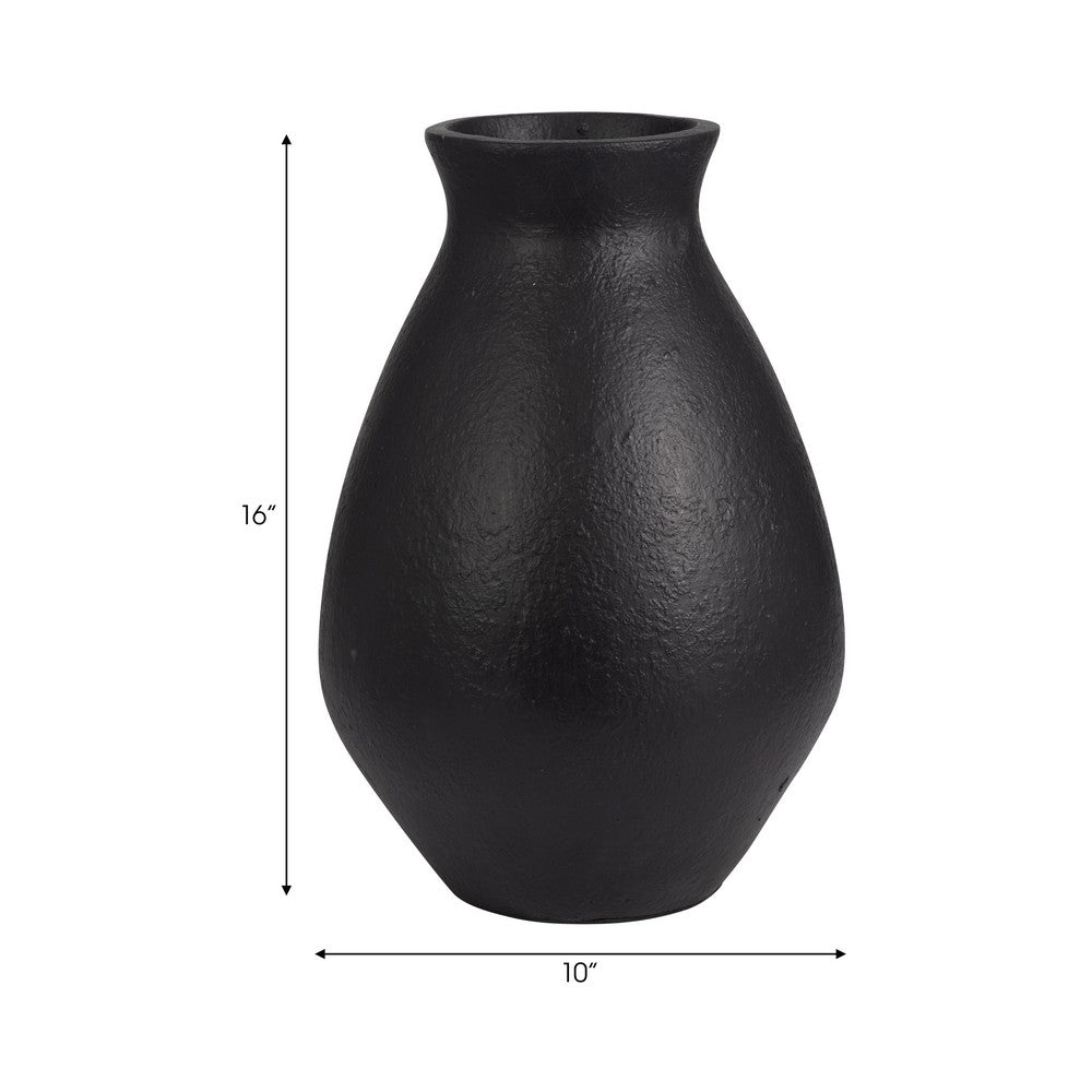 Flower Vase | Antique Style Tapered Neck | Organic Black Terracotta | 16"