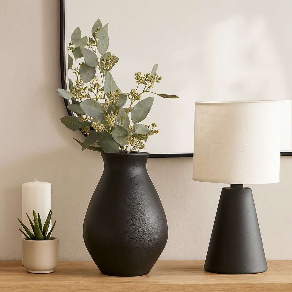 Flower Vase | Antique Style Tapered Neck | Organic Black Terracotta | 16"