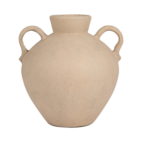 Umar Organic Jug | Curved Side Handles Flared Neck | Ivory Terracotta 16"