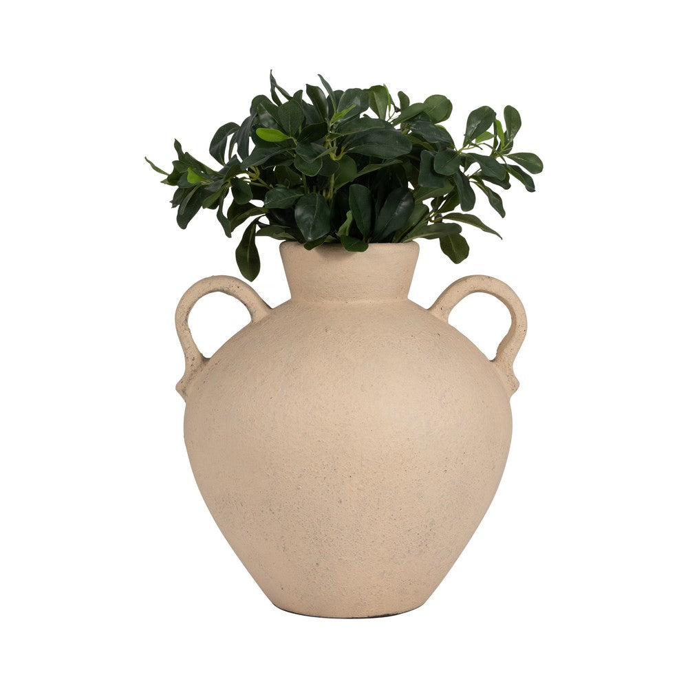 Umar Organic Jug | Curved Side Handles Flared Neck | Ivory Terracotta 16"