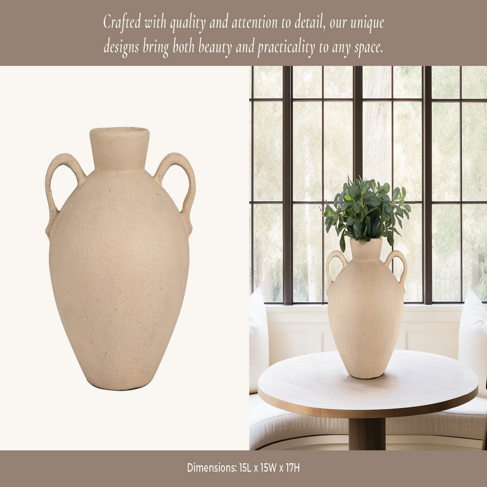 Umar Organic Jug | Curved Side Handles Flared Neck | Ivory Terracotta 16"