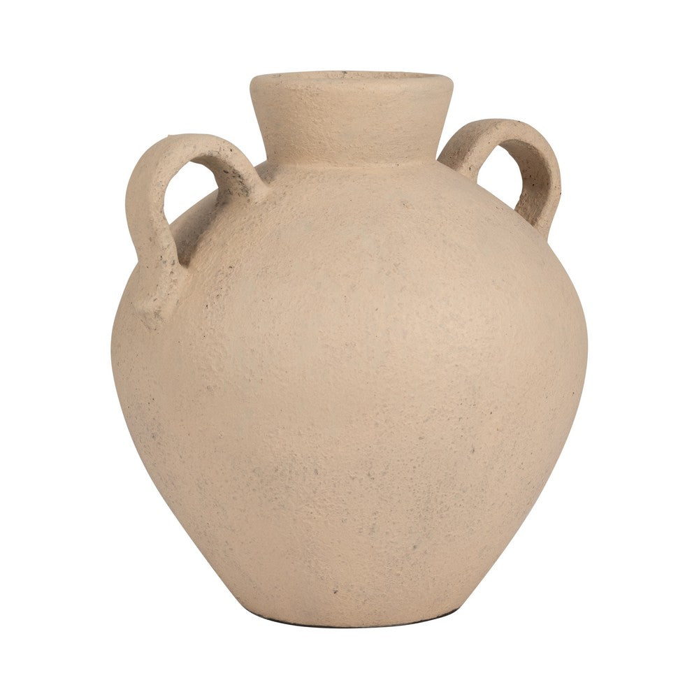 Umar Organic Jug | Curved Side Handles Flared Neck | Ivory Terracotta 16"