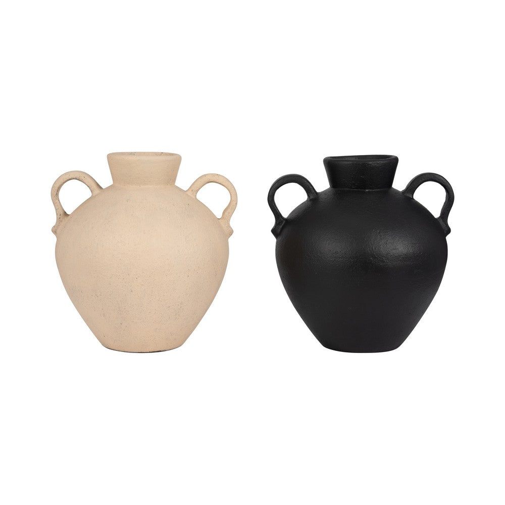 Umar Organic Jug | Curved Side Handles Flared Neck | Ivory Terracotta 16"