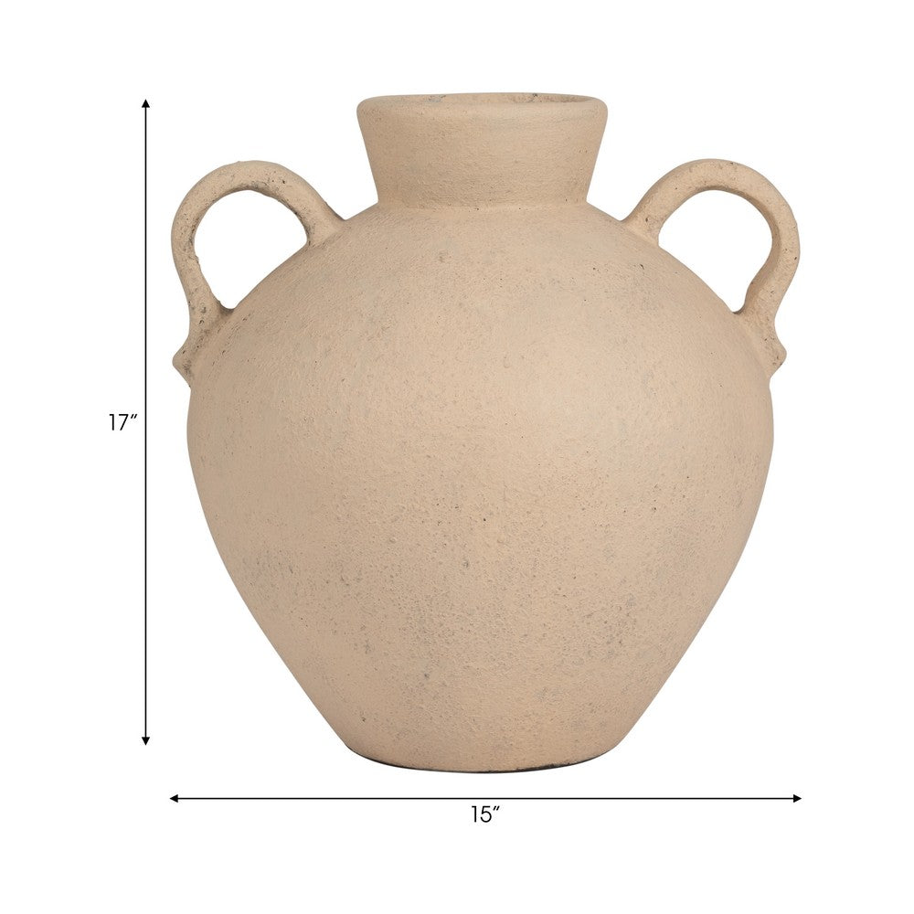 Umar Organic Jug | Curved Side Handles Flared Neck | Ivory Terracotta 16"