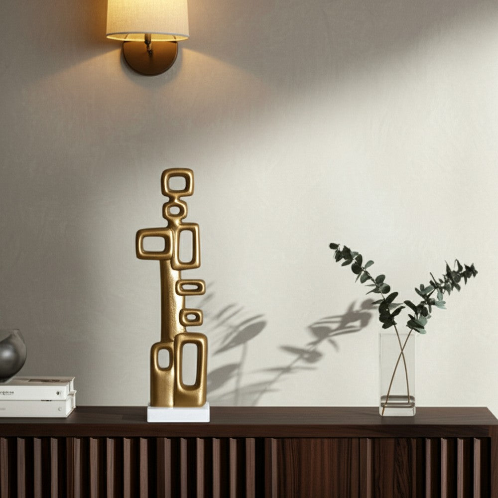 Contemporary Abstract Tabletop Decor | 21" Gold Metal | White Marble Base