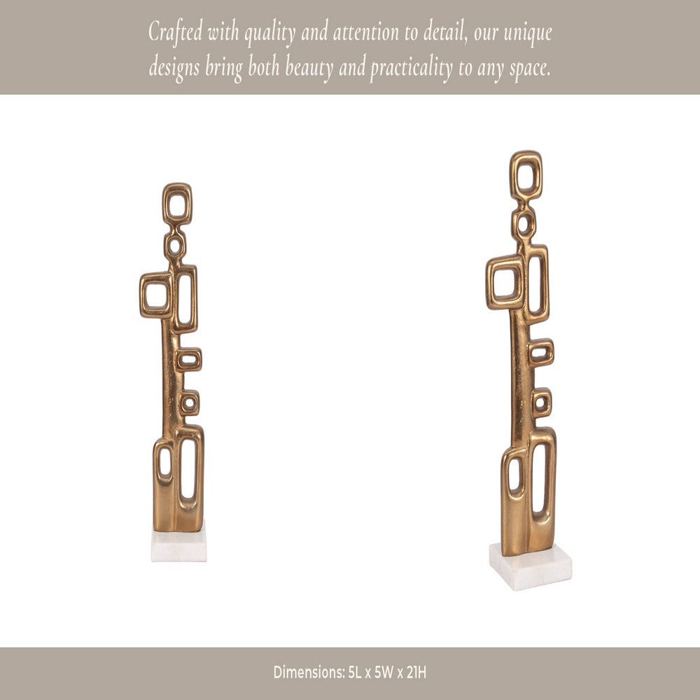 Contemporary Abstract Tabletop Decor | 21" Gold Metal | White Marble Base