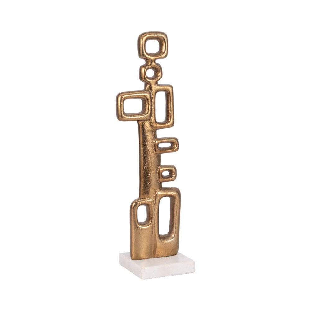Contemporary Abstract Tabletop Decor | 21" Gold Metal | White Marble Base