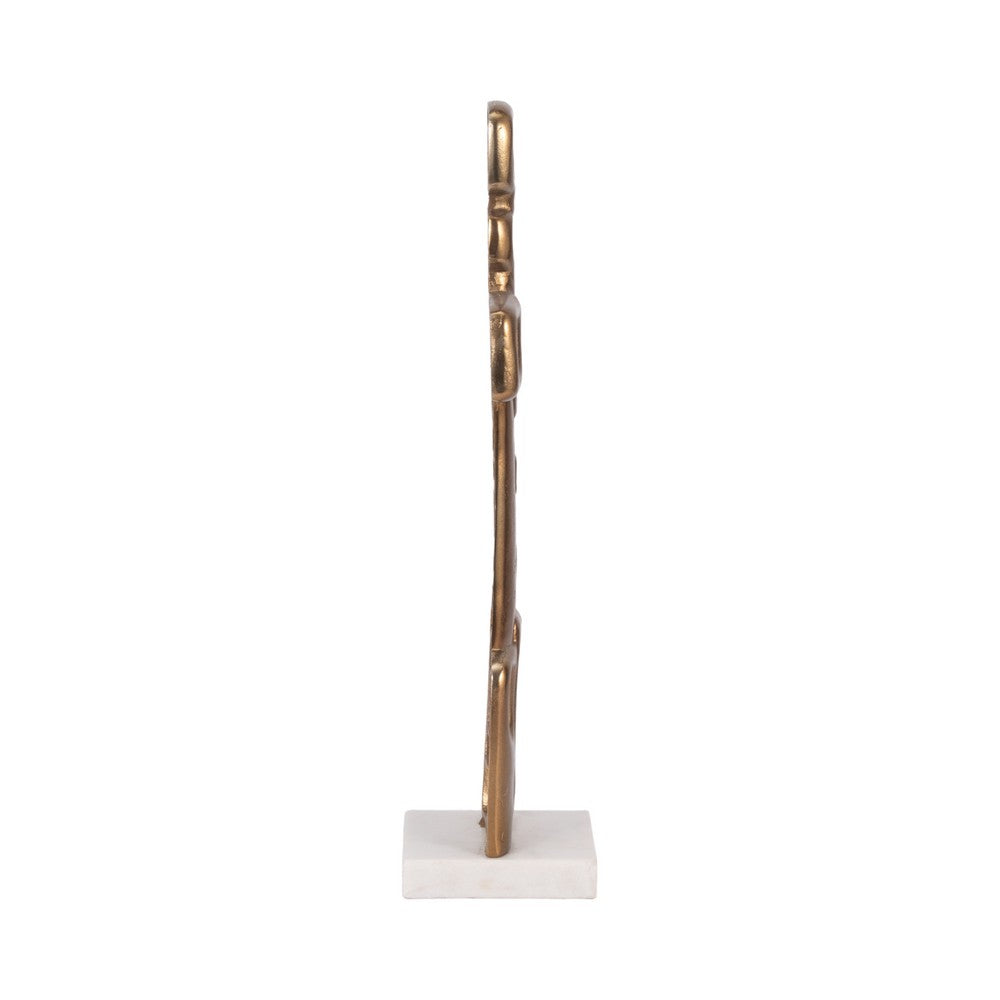 Contemporary Abstract Tabletop Decor | 21" Gold Metal | White Marble Base
