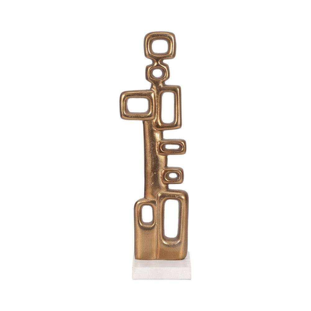 Contemporary Abstract Tabletop Decor | 21" Gold Metal | White Marble Base