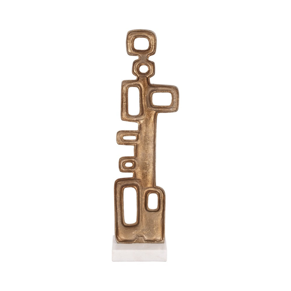 Contemporary Abstract Tabletop Decor | 21" Gold Metal | White Marble Base