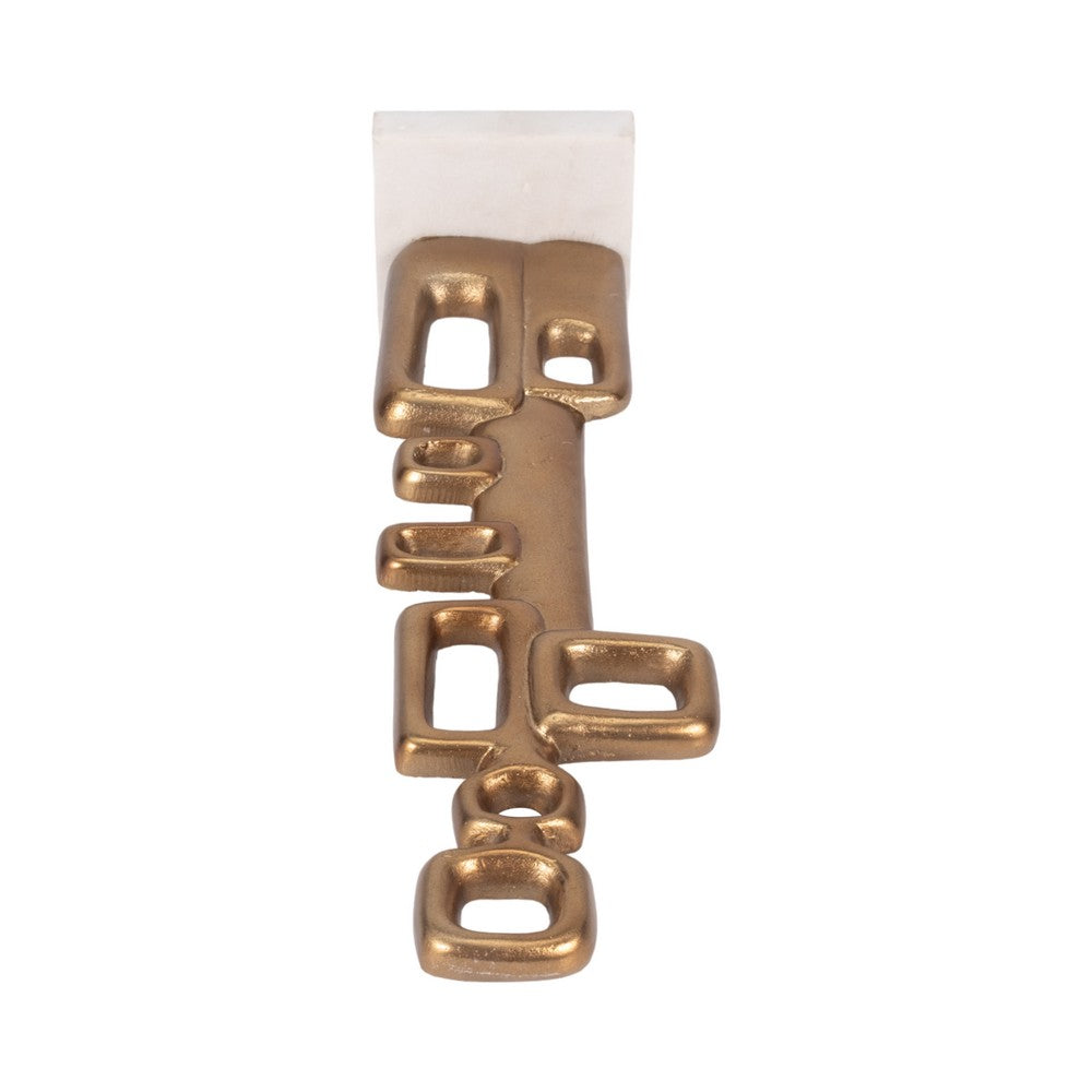 Contemporary Abstract Tabletop Decor | 21" Gold Metal | White Marble Base