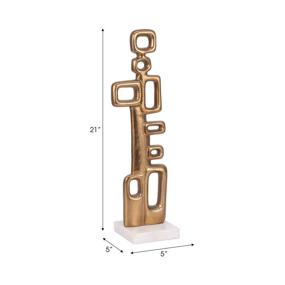 Contemporary Abstract Tabletop Decor | 21" Gold Metal | White Marble Base