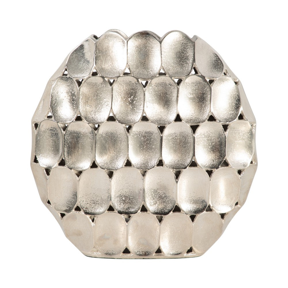 Sami Oval Vase | Modern Geometric Pattern | Silver Textured 13"