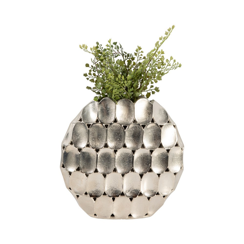 Sami Oval Vase | Modern Geometric Pattern | Silver Textured 13"