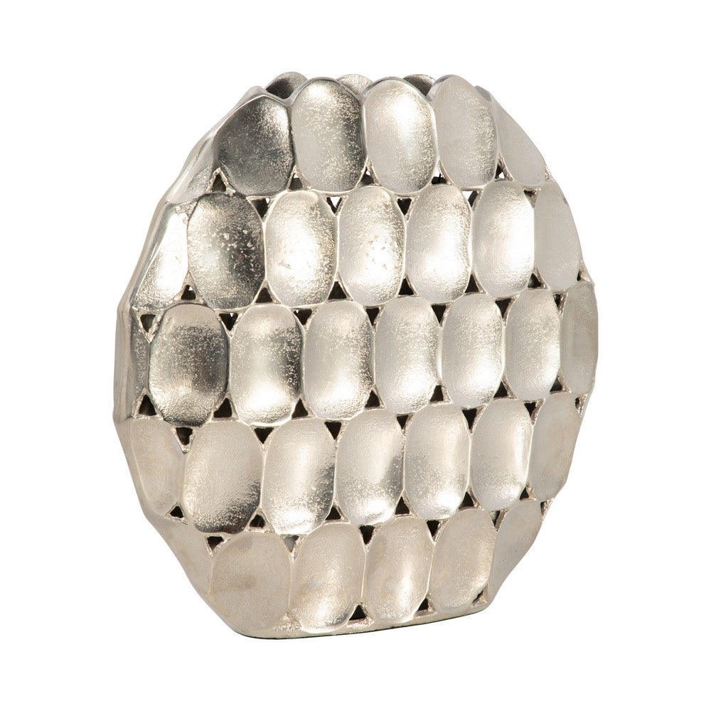 Sami Oval Vase | Modern Geometric Pattern | Silver Textured 13"
