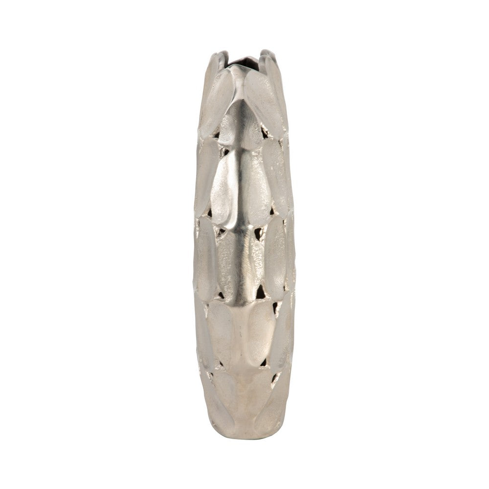 Sami Oval Vase | Modern Geometric Pattern | Silver Textured 13"