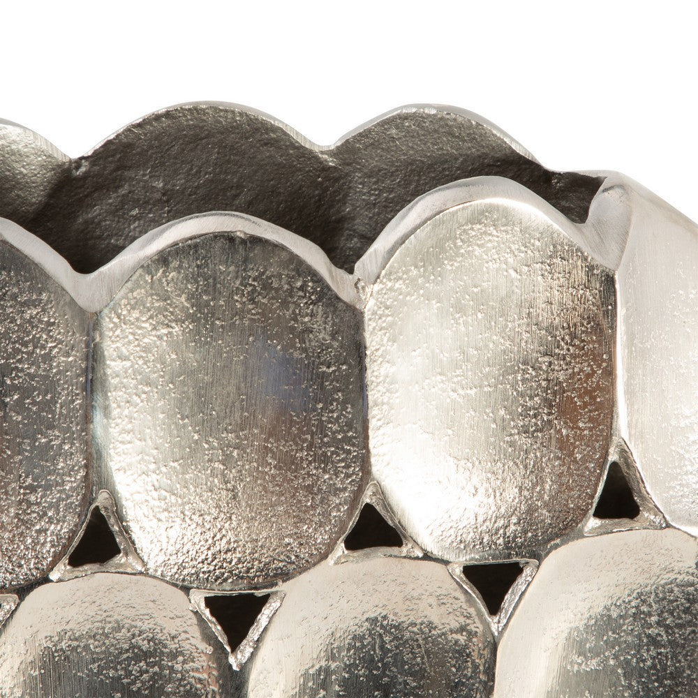 Sami Oval Vase | Modern Geometric Pattern | Silver Textured 13"