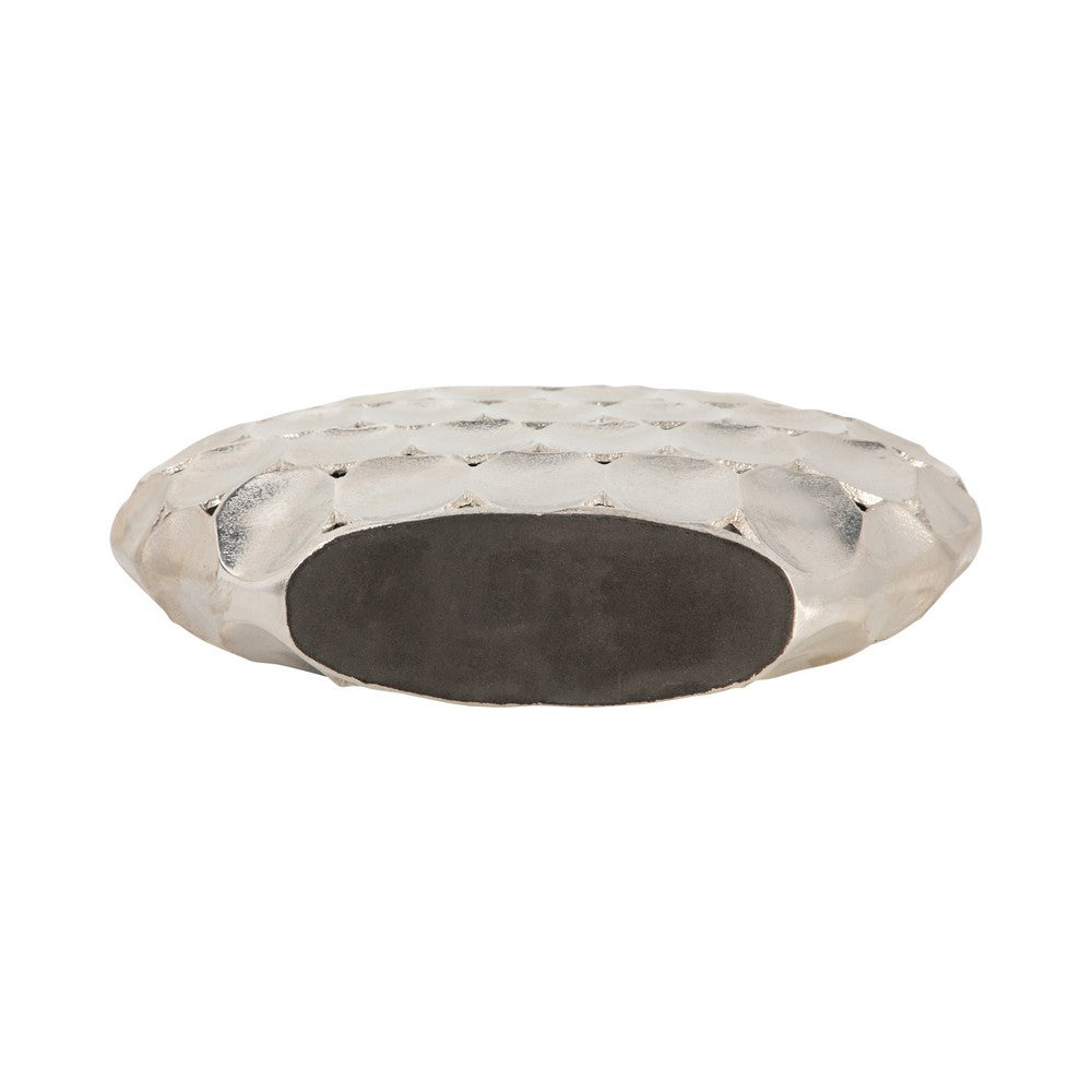Sami Oval Vase | Modern Geometric Pattern | Silver Textured 13"