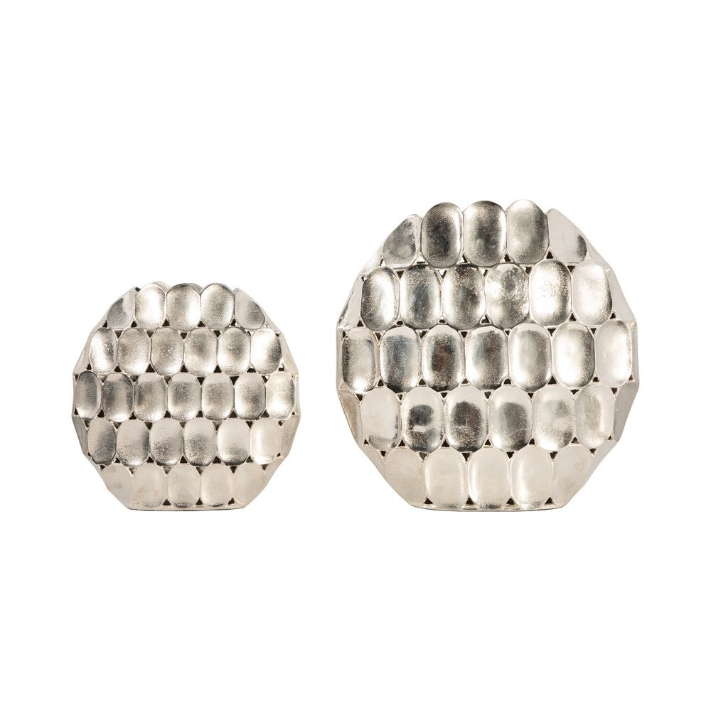 Sami Oval Vase | Modern Geometric Pattern | Silver Textured 13"