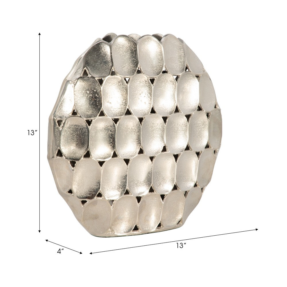 Sami Oval Vase | Modern Geometric Pattern | Silver Textured 13"