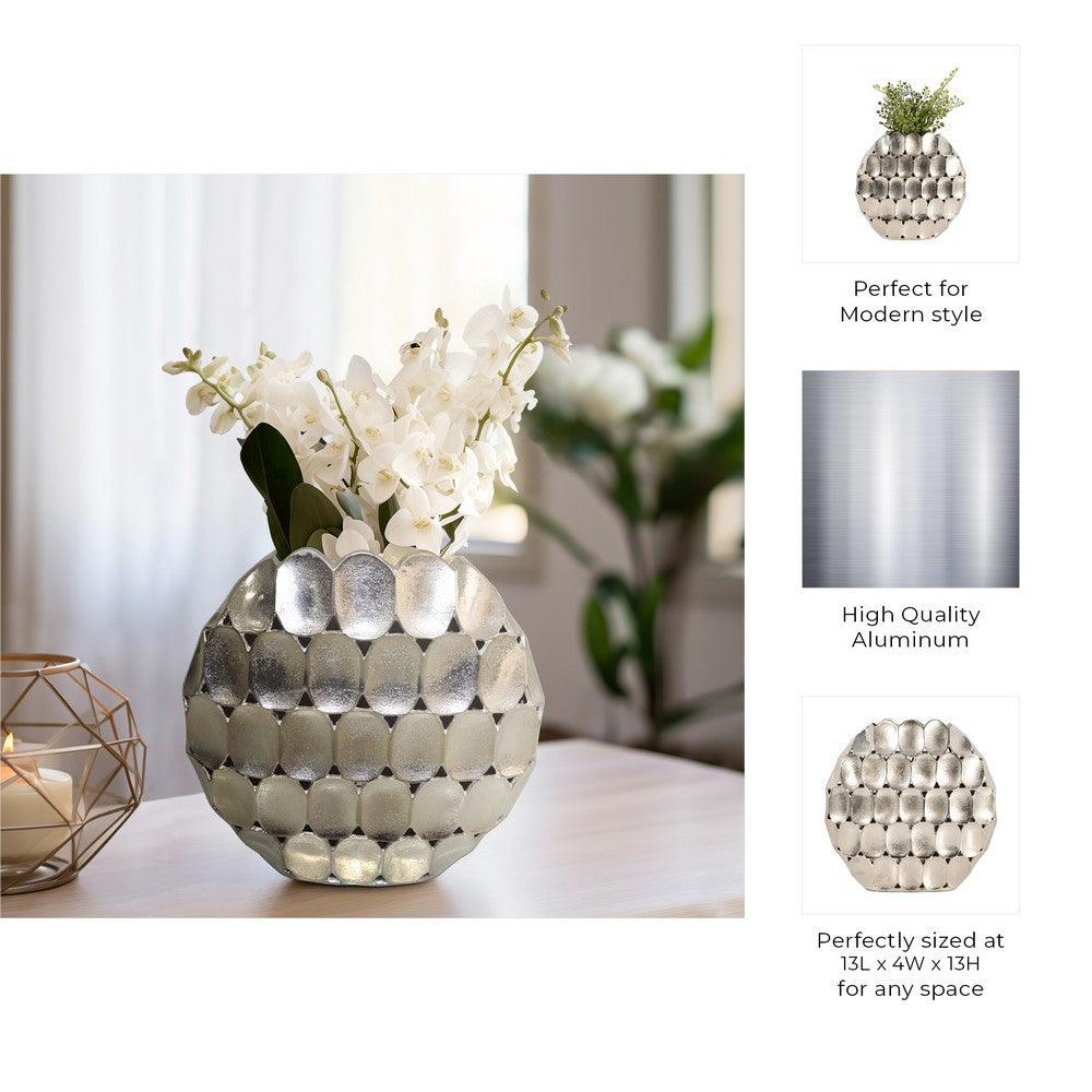 Sami Oval Vase | Modern Geometric Pattern | Silver Textured 13"