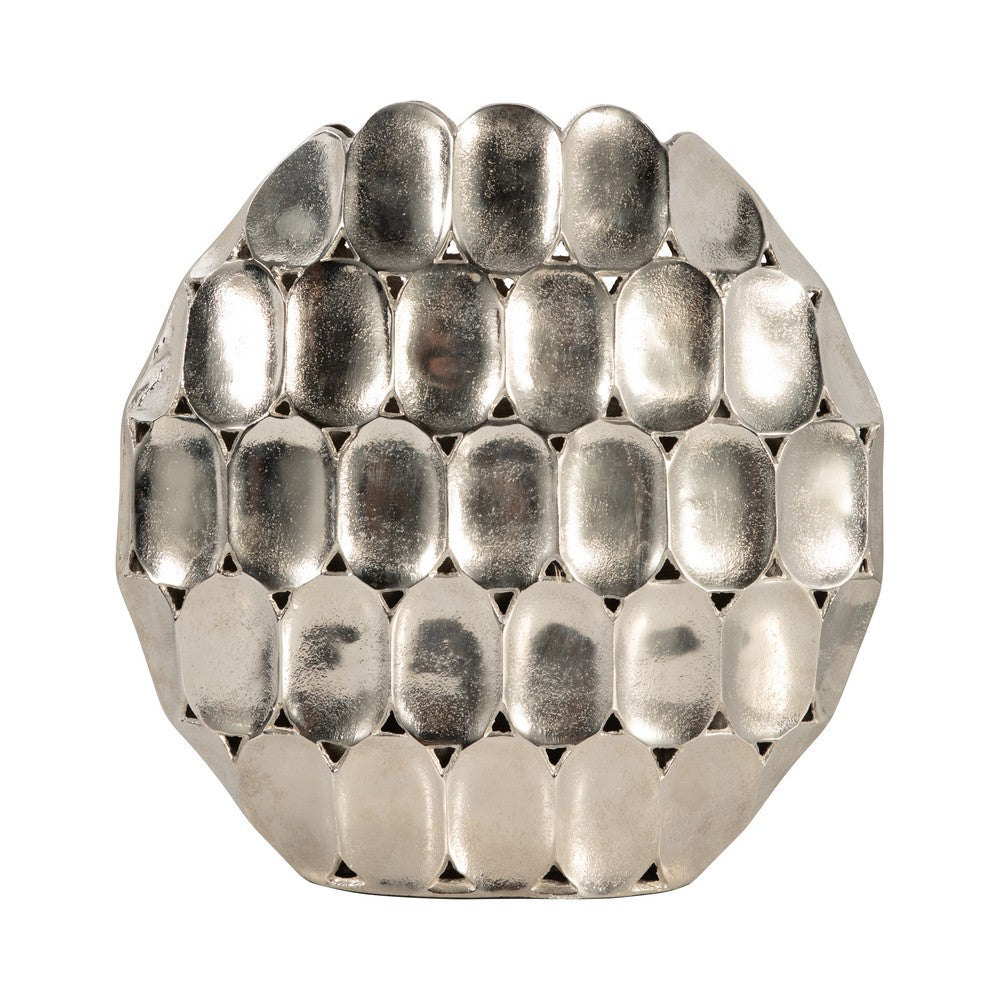 Sami Flower Vase | Sculpted Geometric Accent | 17" Oval Silver