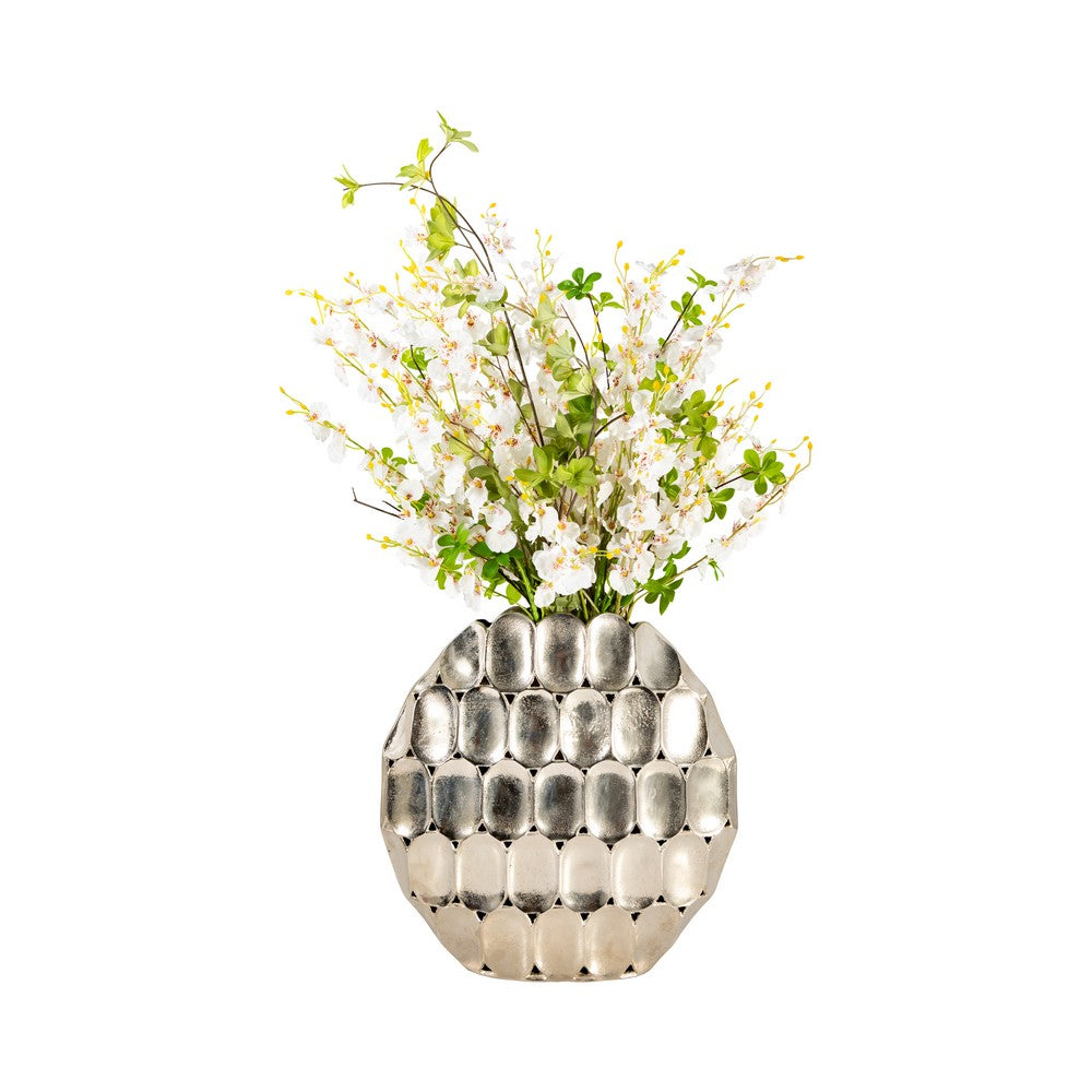 Sami Flower Vase | Sculpted Geometric Accent | 17" Oval Silver