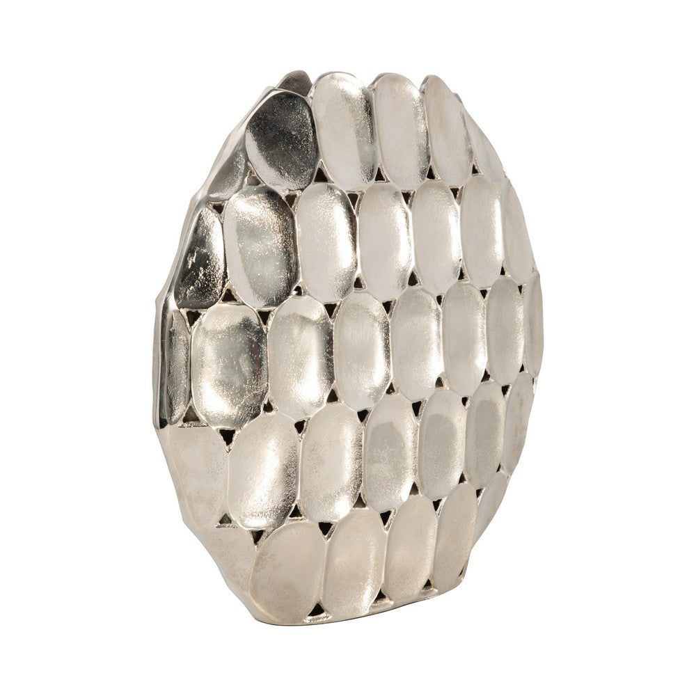 Sami Flower Vase | Sculpted Geometric Accent | 17" Oval Silver