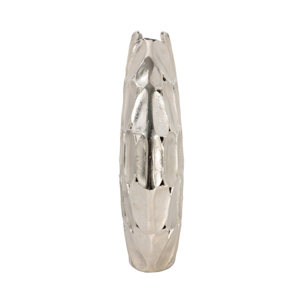 Sami Flower Vase | Sculpted Geometric Accent | 17" Oval Silver