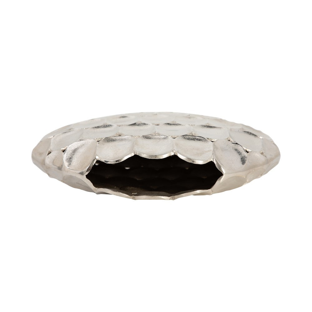 Sami Flower Vase | Sculpted Geometric Accent | 17" Oval Silver