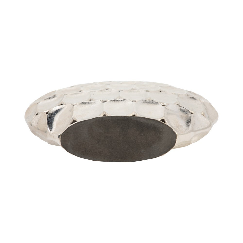 Sami Flower Vase | Sculpted Geometric Accent | 17" Oval Silver