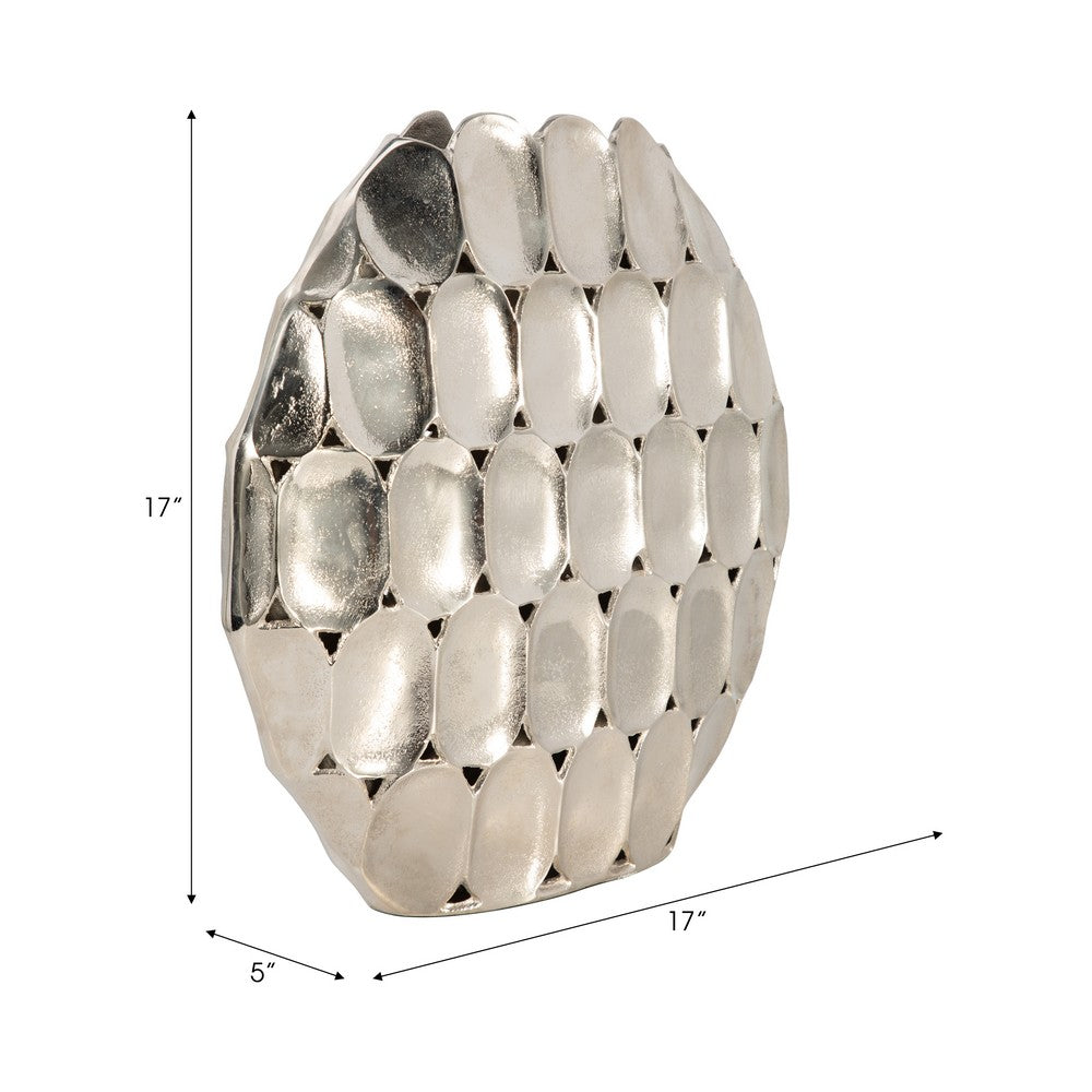 Sami Flower Vase | Sculpted Geometric Accent | 17" Oval Silver