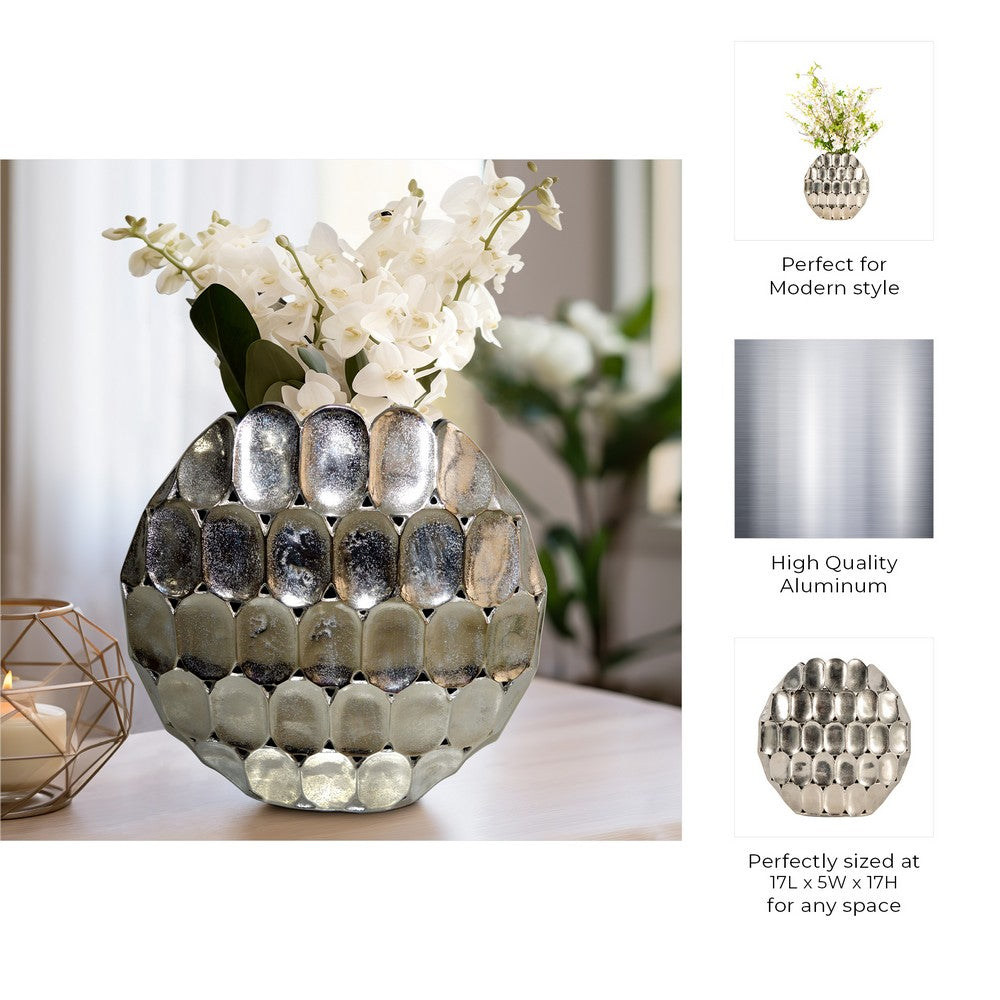 Sami Flower Vase | Sculpted Geometric Accent | 17" Oval Silver