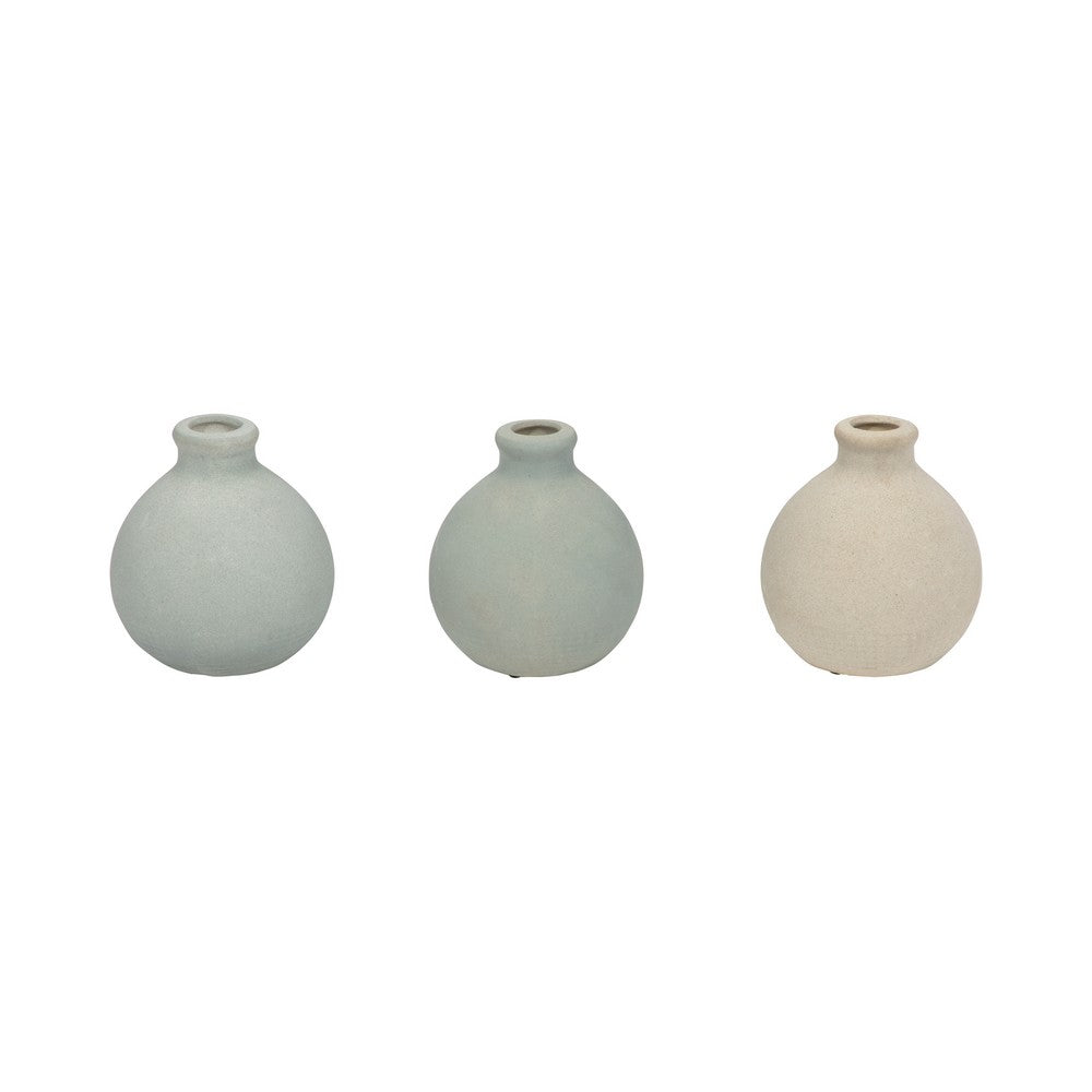 Quay Handmade Bud Vases Set of 3 | Rounded Shape | 5 " Multi-Blue Clay