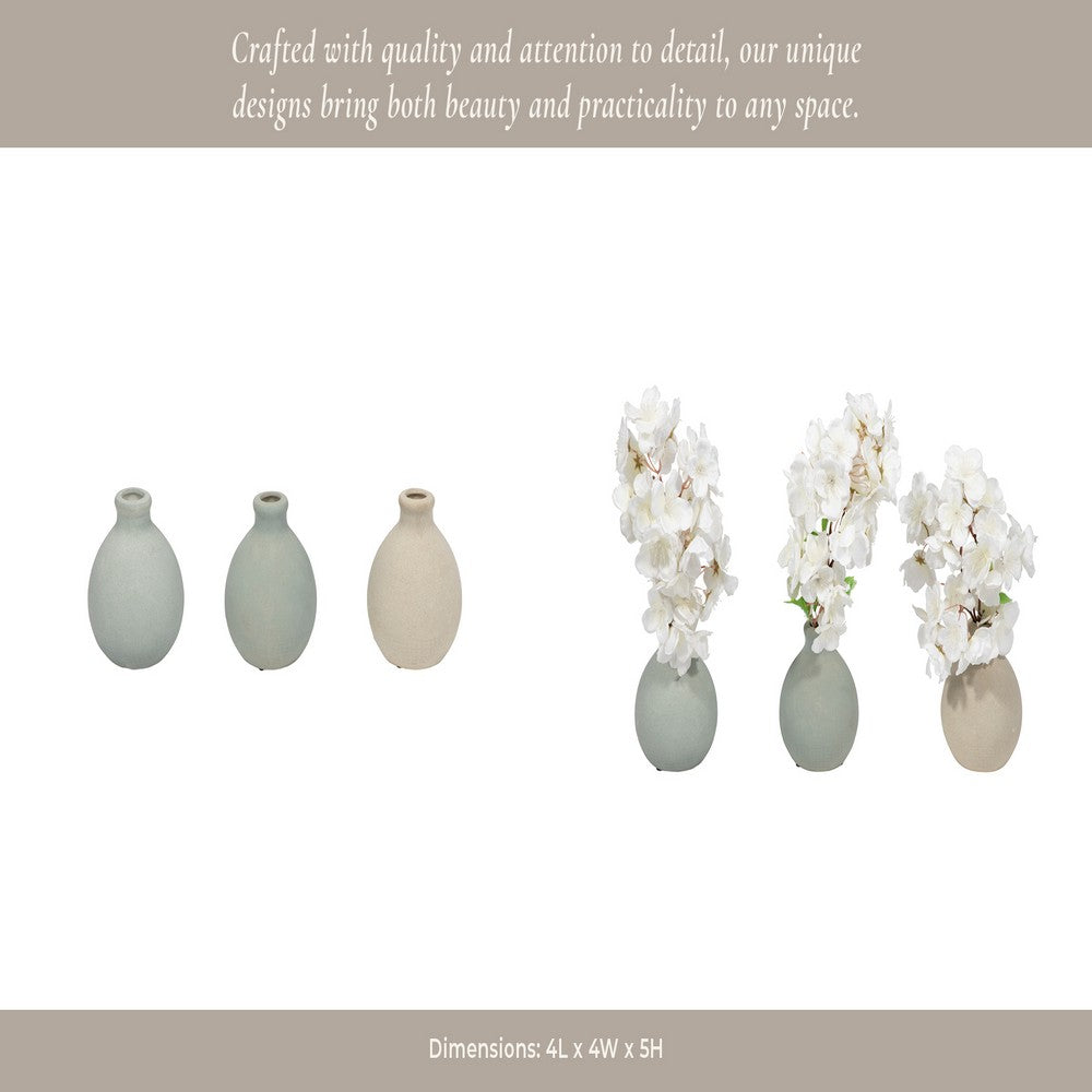 Quay Handmade Bud Vases Set of 3 | Rounded Shape | 5 " Multi-Blue Clay