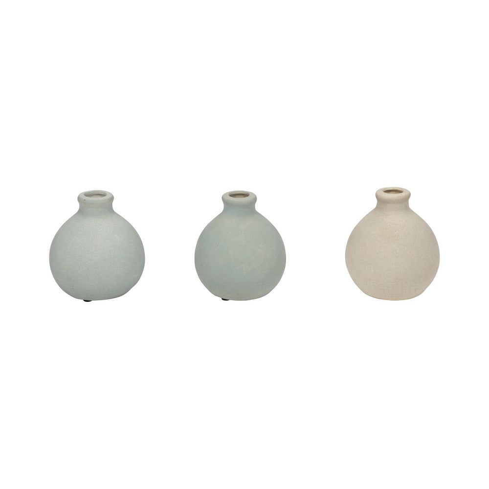 Quay Handmade Bud Vases Set of 3 | Rounded Shape | 5 " Multi-Blue Clay
