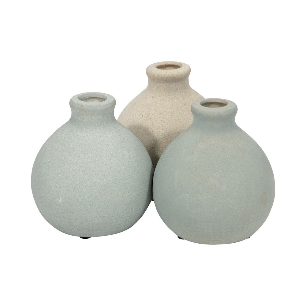 Quay Handmade Bud Vases Set of 3 | Rounded Shape | 5 " Multi-Blue Clay