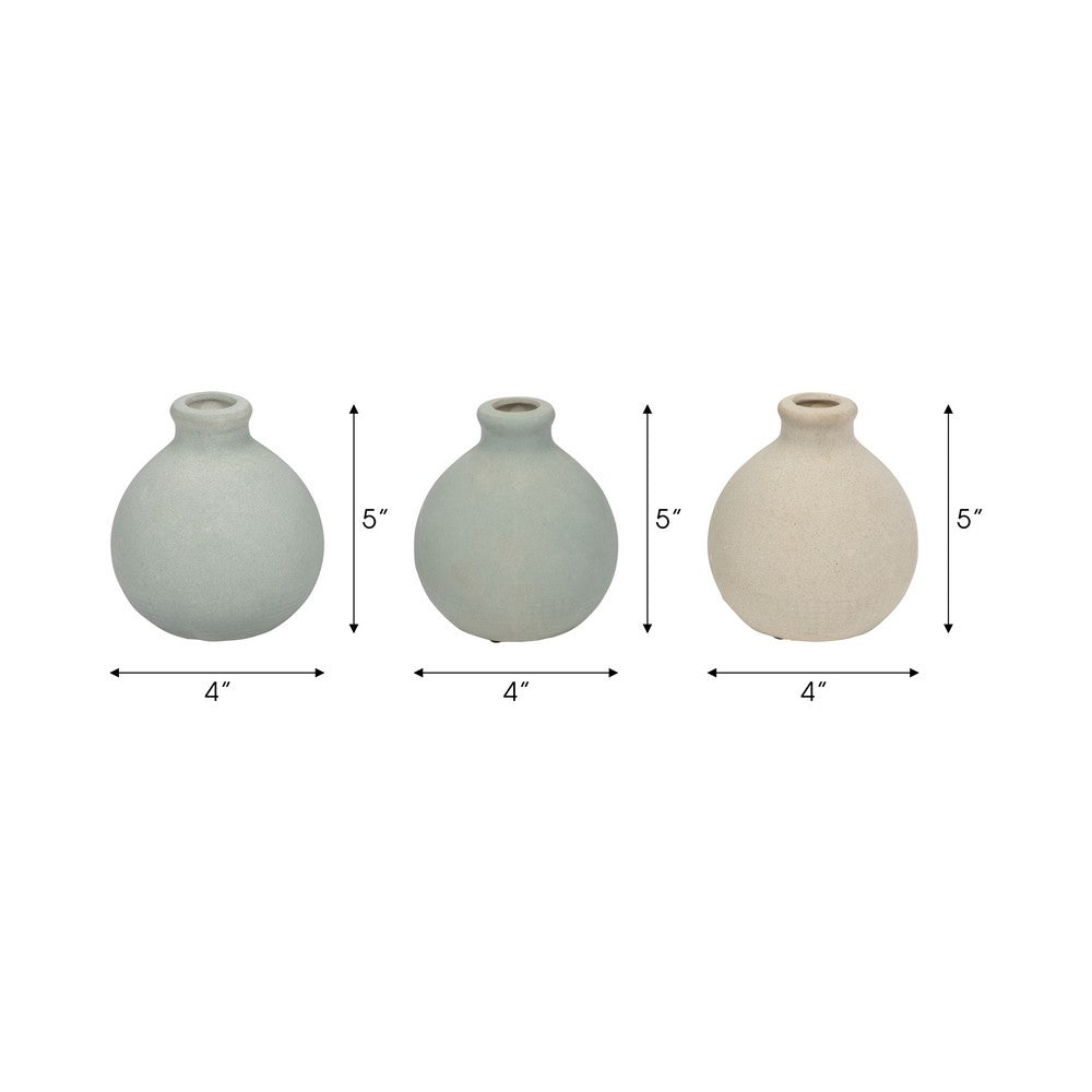 Quay Handmade Bud Vases Set of 3 | Rounded Shape | 5 " Multi-Blue Clay