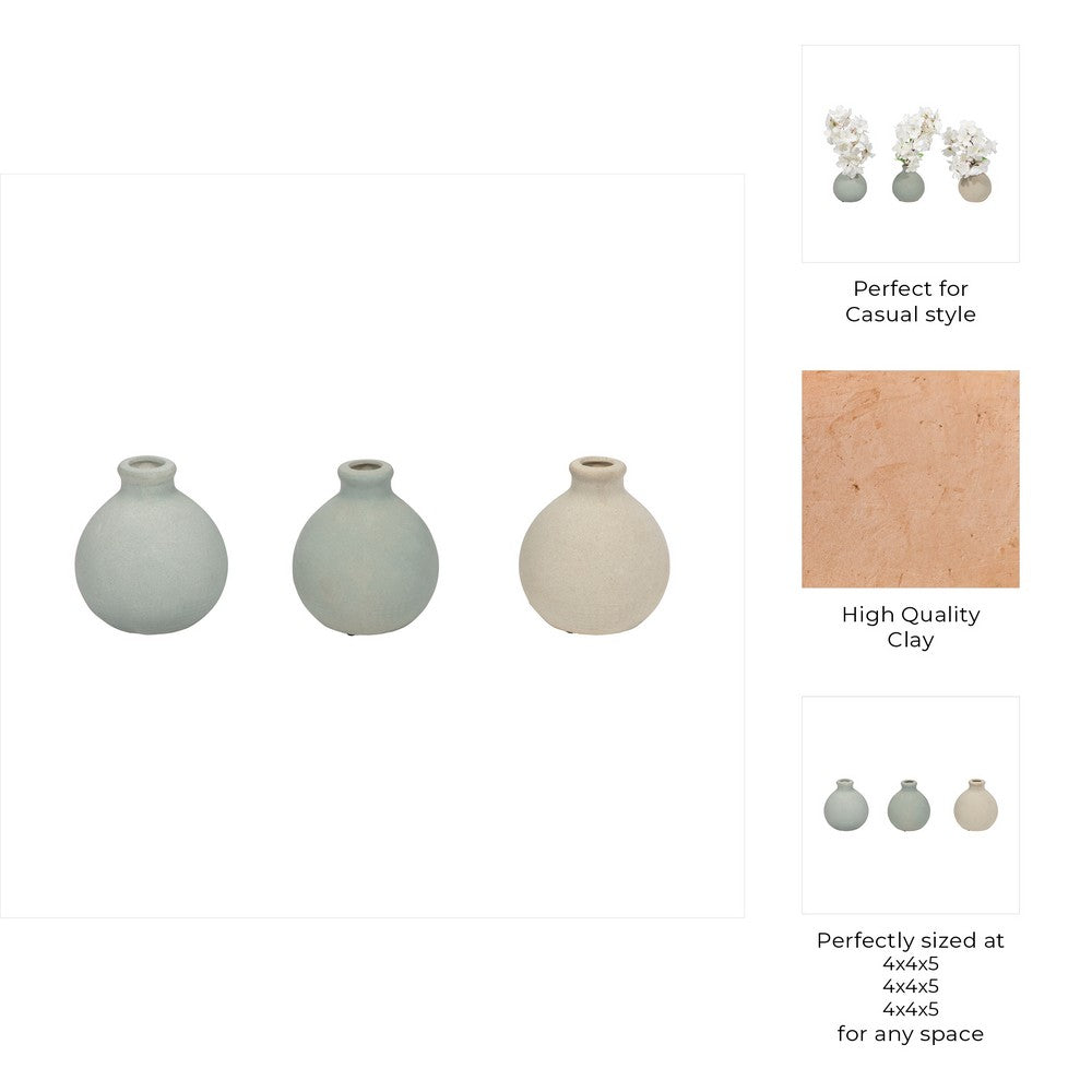 Quay Handmade Bud Vases Set of 3 | Rounded Shape | 5 " Multi-Blue Clay