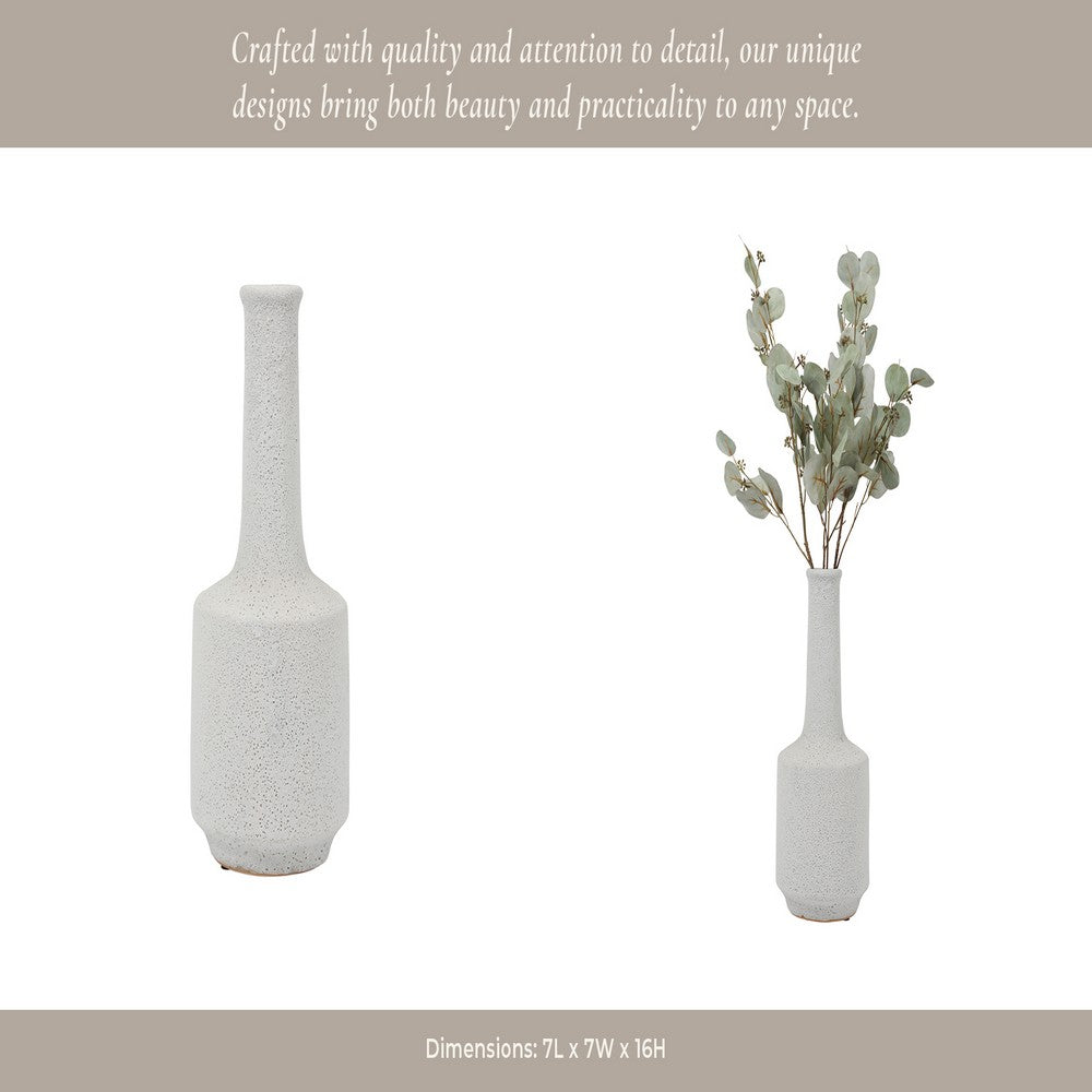 Decorative Bottle Vase | Volcanic Texture White Clay | Handcrafted 16"