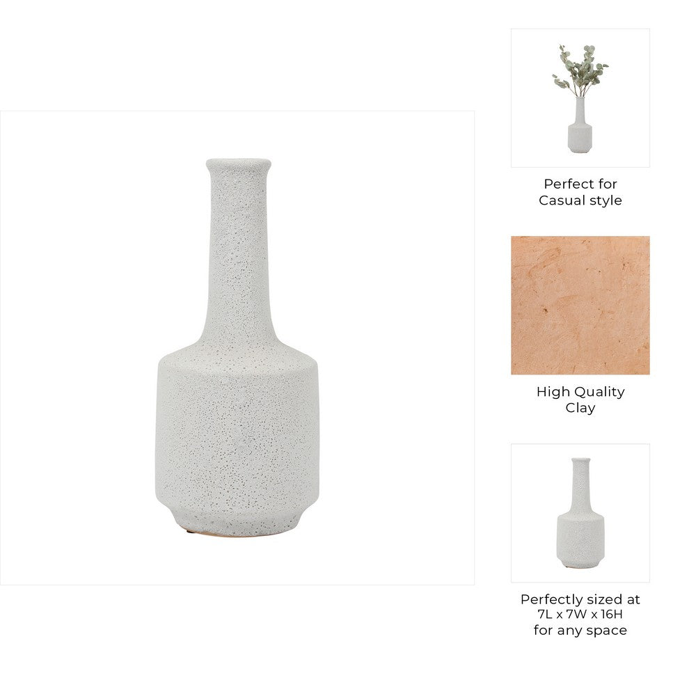 Decorative Bottle Vase | Volcanic Texture White Clay | Handcrafted 16"