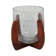 Votive Candle Holder | Brown Mango Wood X Base | 8" Glass Hurricane