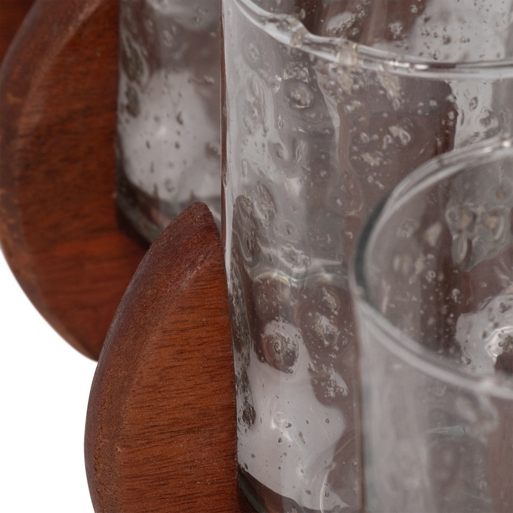 Decorative Candle Holder with 6 Glass Votive Holders and Brown Wood Base