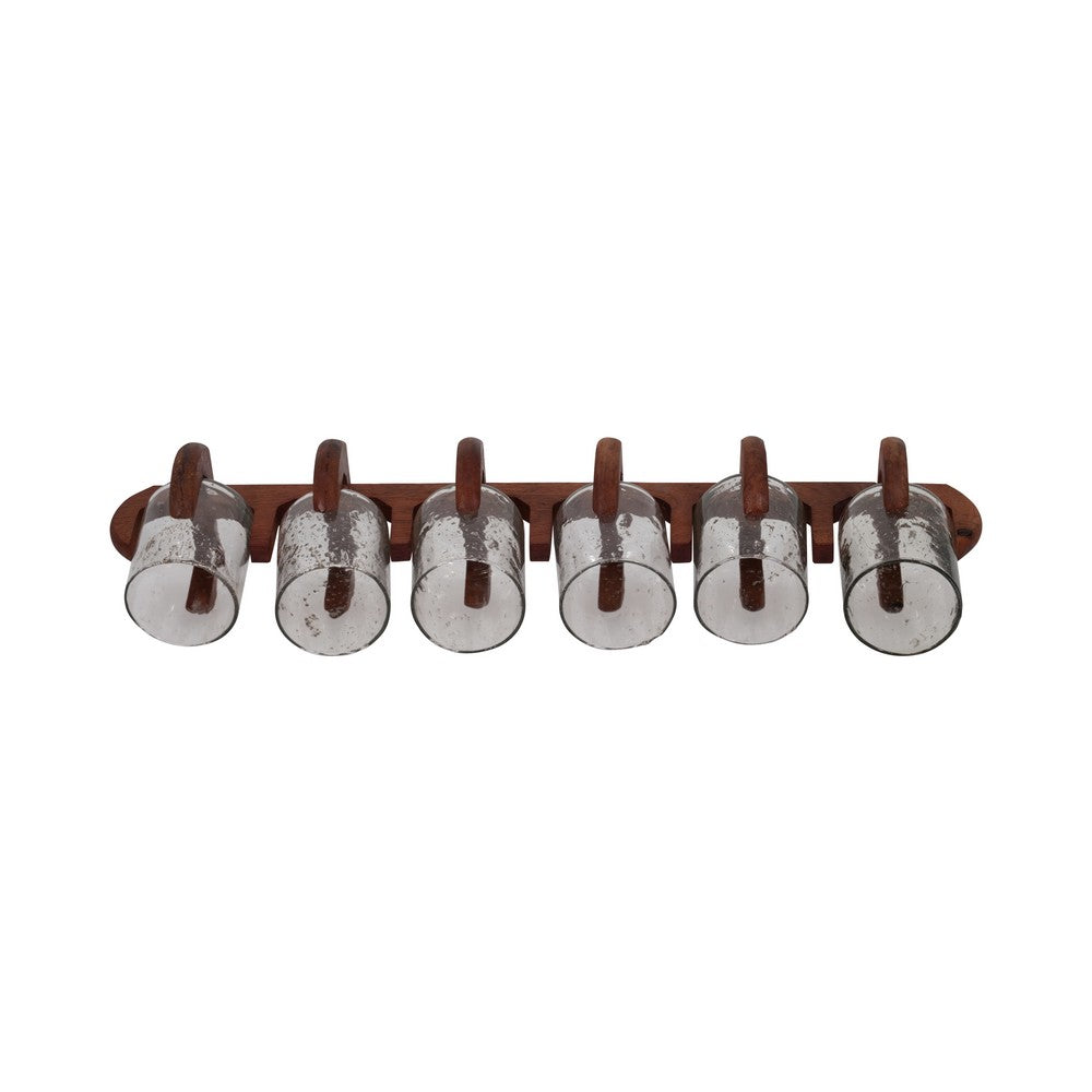 Decorative Candle Holder with 6 Glass Votive Holders and Brown Wood Base
