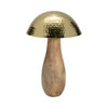 Mushroom Decor Sculpture | Hammered Gold Top | 16" Brown Mango Wood