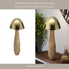 Mushroom Decor Sculpture | Hammered Gold Top | 16" Brown Mango Wood
