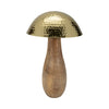 Mushroom Decor Sculpture | Hammered Gold Top | 16" Brown Mango Wood