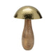 Mushroom Decor Sculpture | Hammered Gold Top | 16" Brown Mango Wood